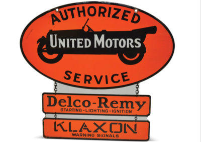United Motors Authorized Service with Delco Remy and Klaxon Bottom Panels Porcelain Sign - $ 5 000-$ 8 000