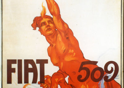 1925 l'affiche publicitaire pour la Fiat 509 fabriquée à l'usine de Lingotto.